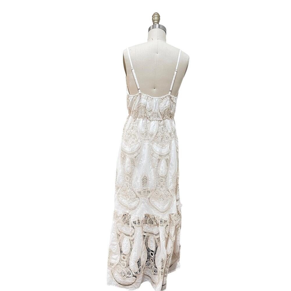 Strut & Bolt Cream Beach Maxi Dress Womens Medium Sand Crochet Lace Boho - Picture 3 of 11